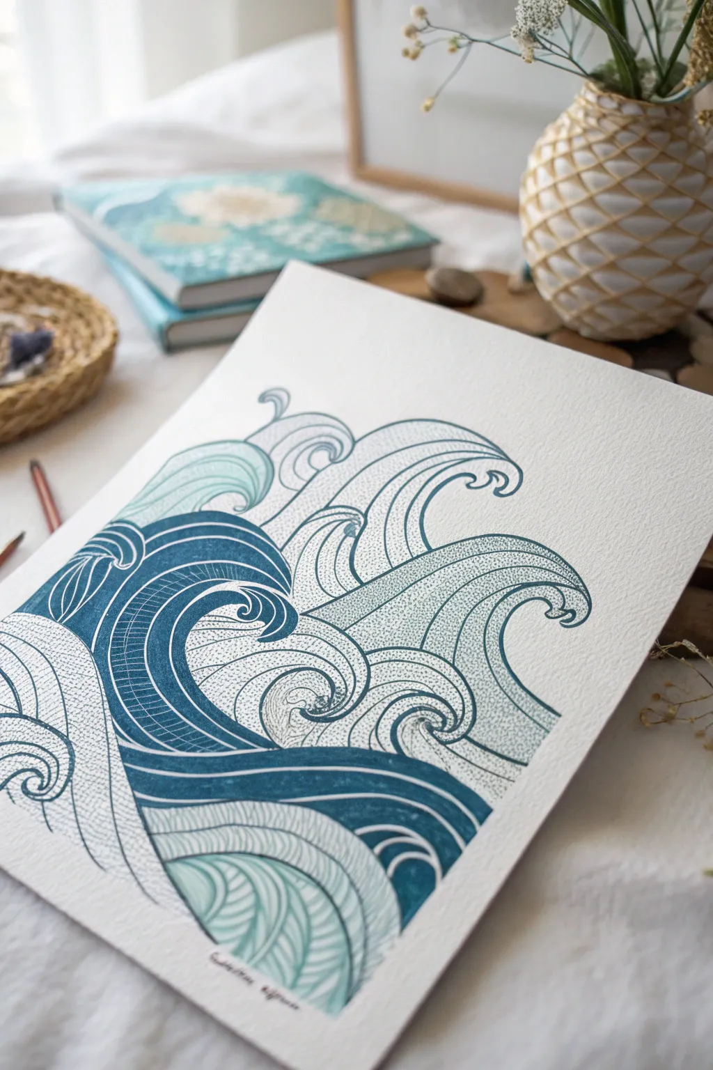 Dive into creativity with this serene Ocean Wave Doodle Art, where simplicity meets the sea's elegance.
