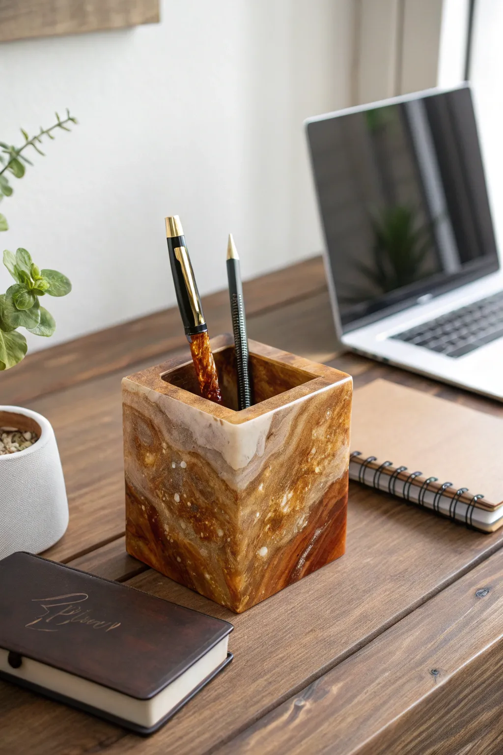 Elevate your workspace with artisanal resin desk accessories that blend functionality with natural beauty.
