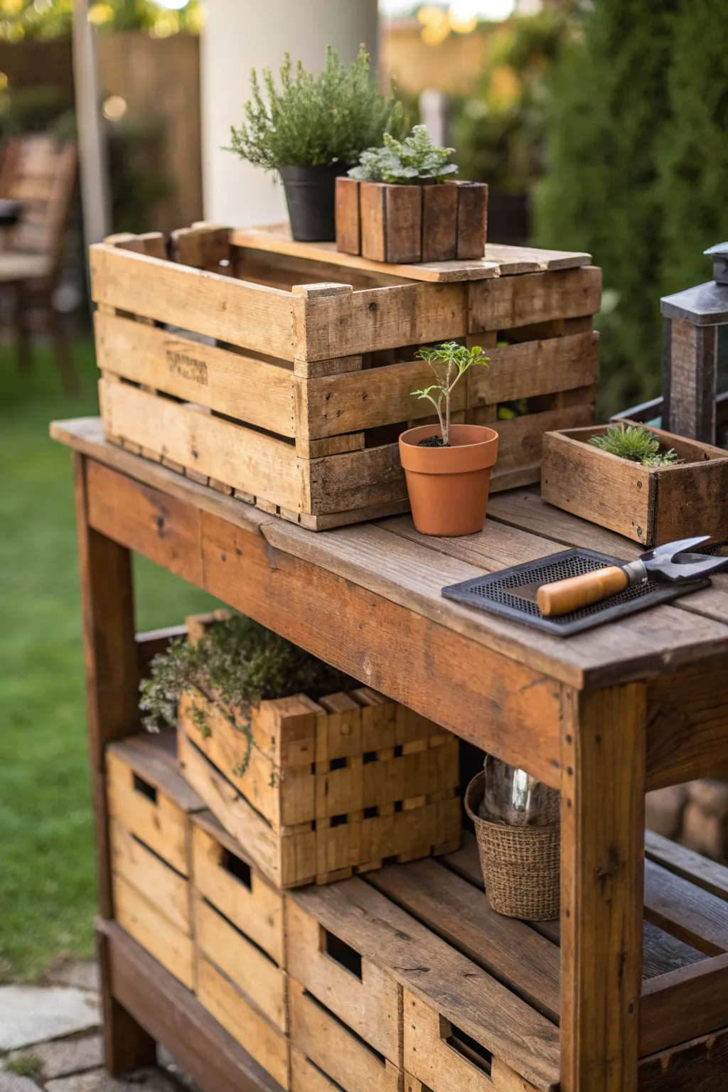 Transform your space with a rustic charm: embrace the art of upcycling with this creative potting bench.