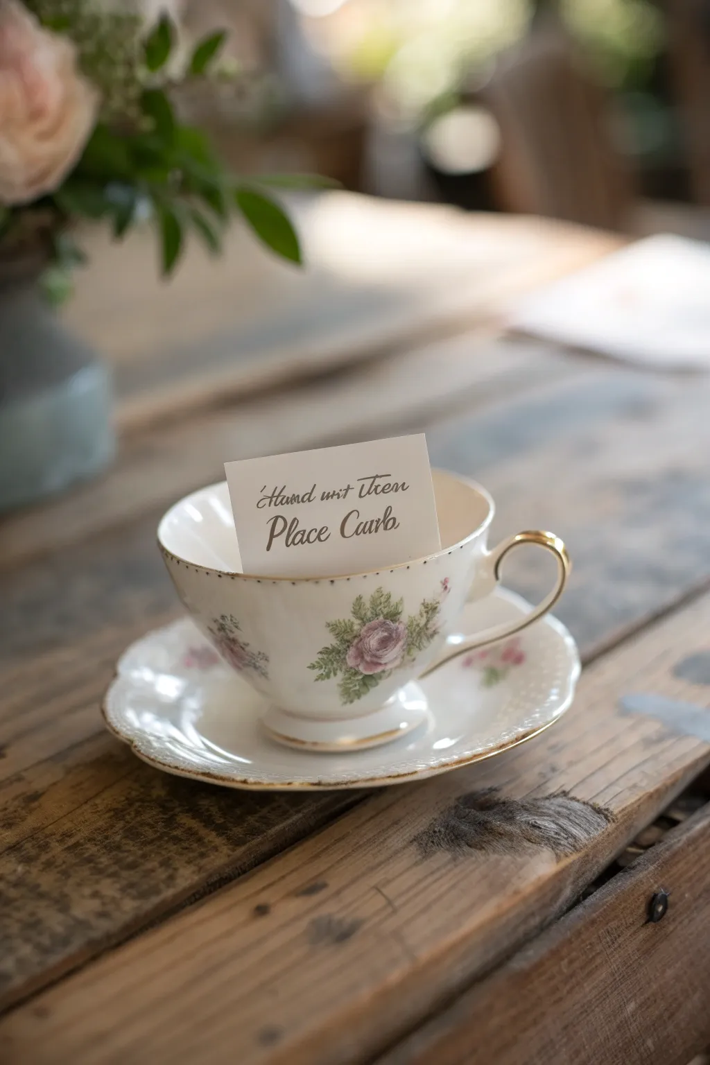 Elevate your dinner party with personalized teacup place card holders, where simplicity meets elegance.