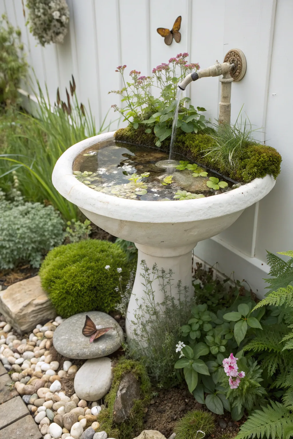 Transform an old sink into a serene wildlife sanctuary, blending minimalist beauty with nature's charm.