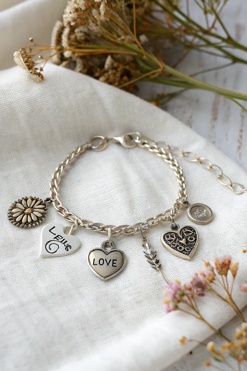 Embrace simplicity and sentiment with a handcrafted charm bracelet that tells your love story.
