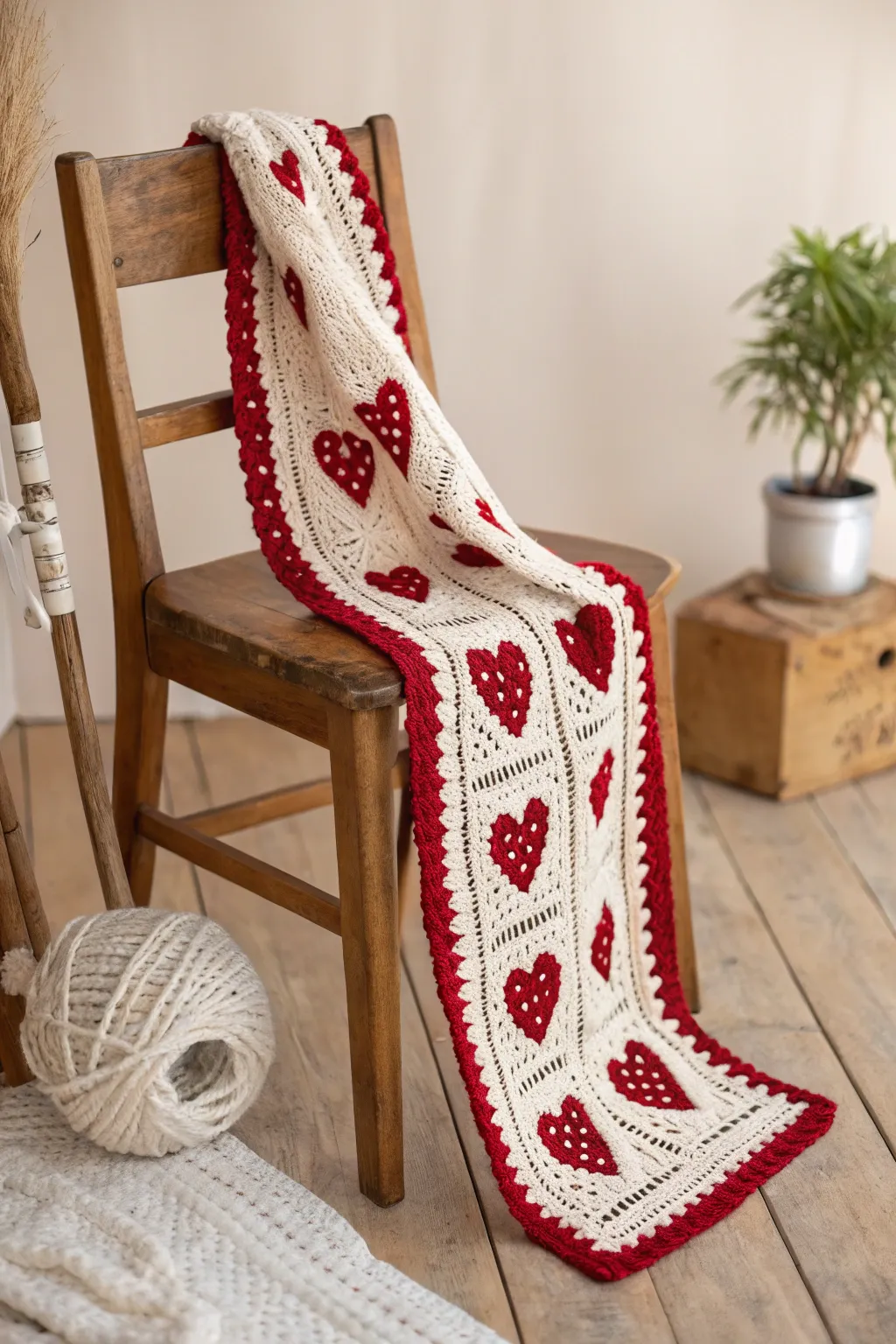Wrap yourself in warmth and love with this heart-accented crochet scarf, a perfect blend of minimalist elegance and boho chic.