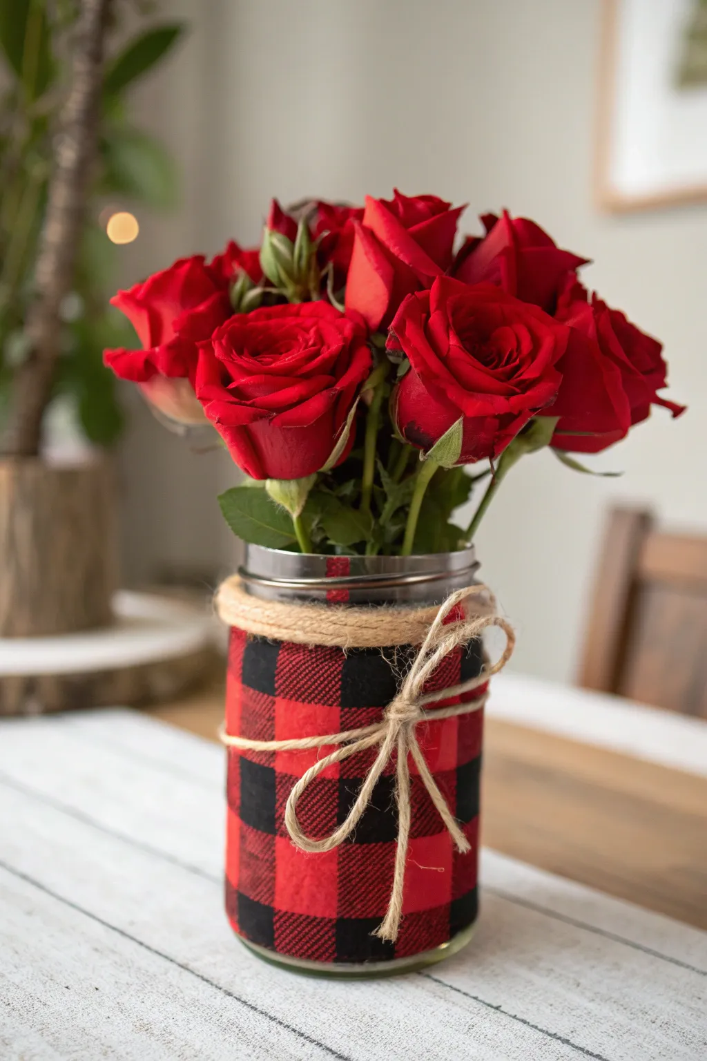 Buffalo Plaid Charm: A modern twist on Valentine's Day elegance.