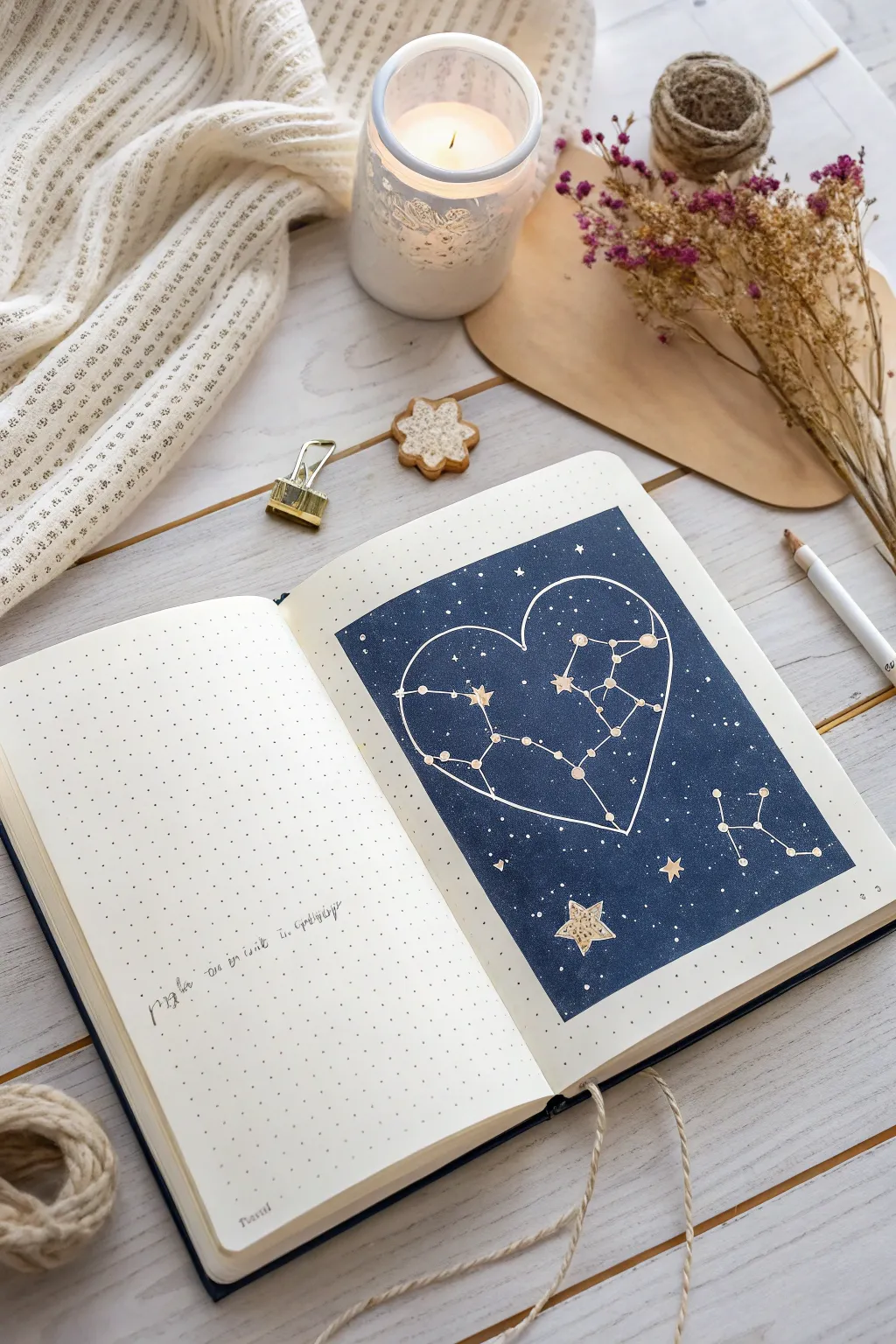 Capture the magic of a starry night with heart-shaped constellations for your Valentine’s Day journal.