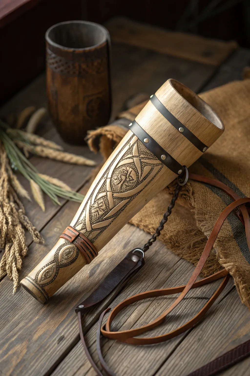 Elevate your Viking feast with this beautifully crafted drinking horn, a testament to timeless craftsmanship.