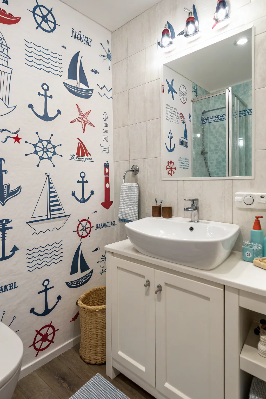 Set sail with nautical decals in your bathroom.