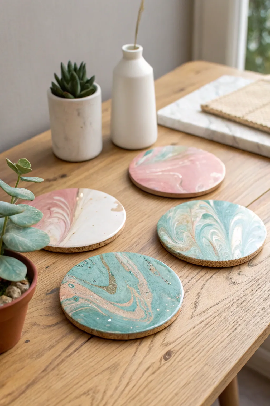 Elevate your decor with handcrafted marbled coasters, where functionality meets timeless elegance. 🌿✨