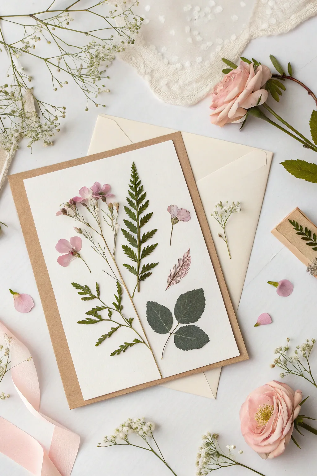 Bring Nature's Elegance to Your Wedding Cards with Pressed Florals.
