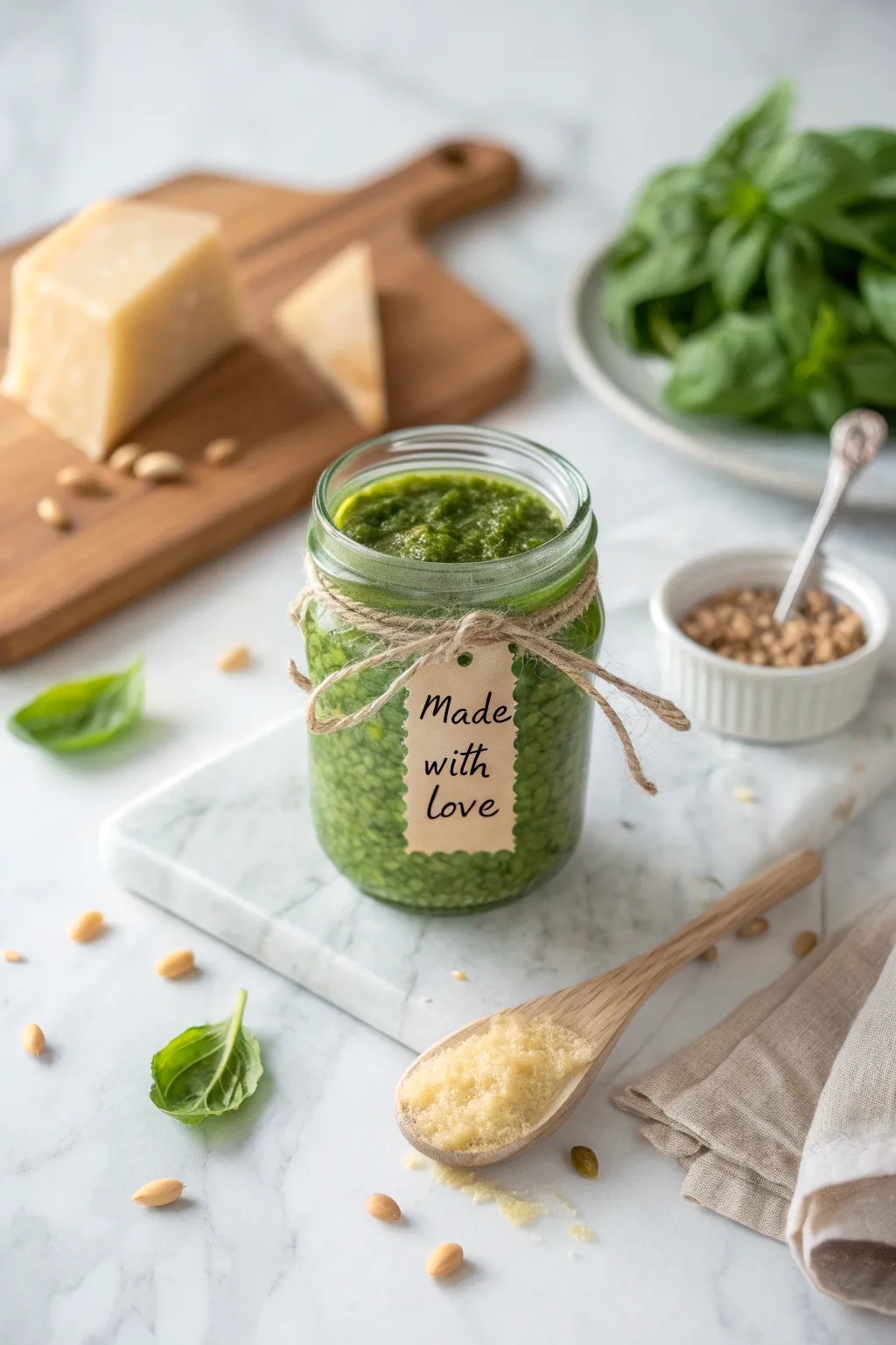 Capture the essence of your special day with a homemade touch—pesto crafted with love and cherished memories.