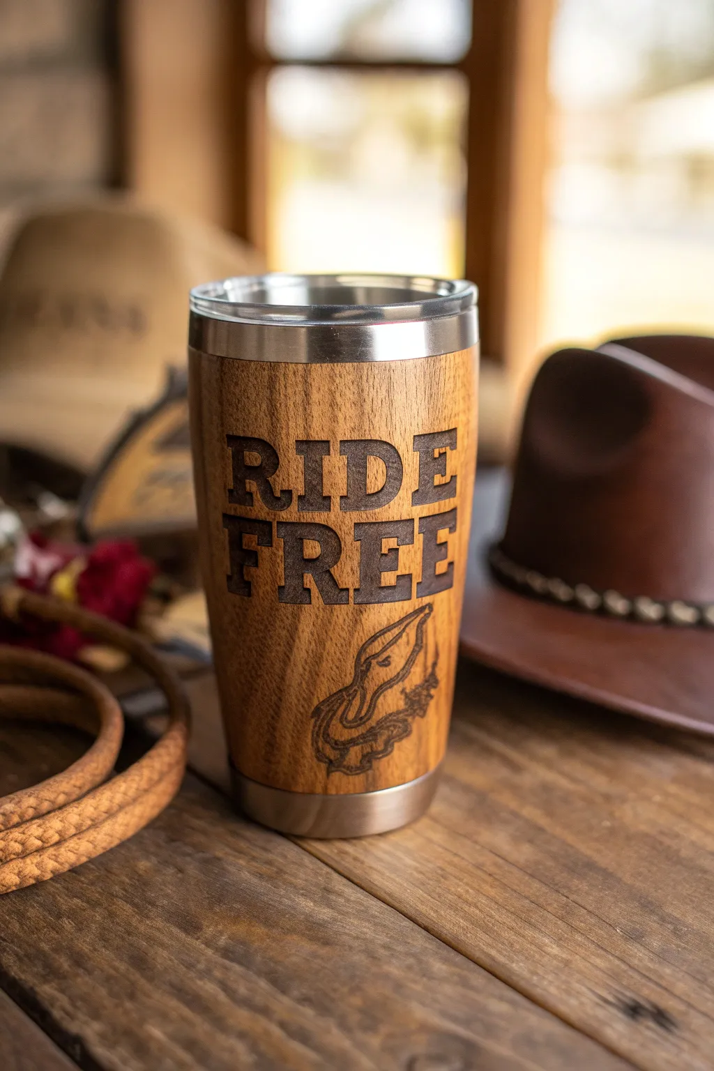 Embrace the spirit of the West with this artisanal tumbler—'Ride Free' and let your imagination roam.