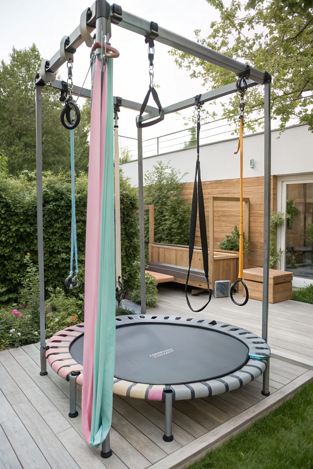Transform your old trampoline into a stylish backyard gym and enjoy a chic workout space at home!