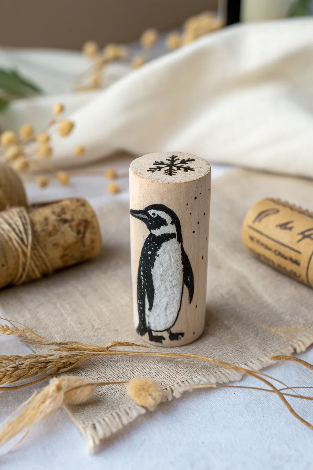 Adorable Wine Cork Penguin: A Touch of Whimsy in Minimalist Decor.
