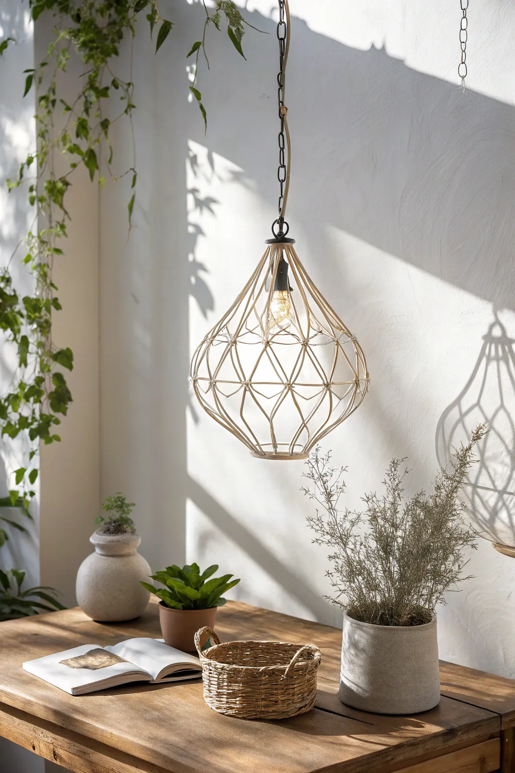 Illuminate your space with the art of wire: A minimalistic yet stunning light fixture that blends Scandinavian elegance and Boho charm.