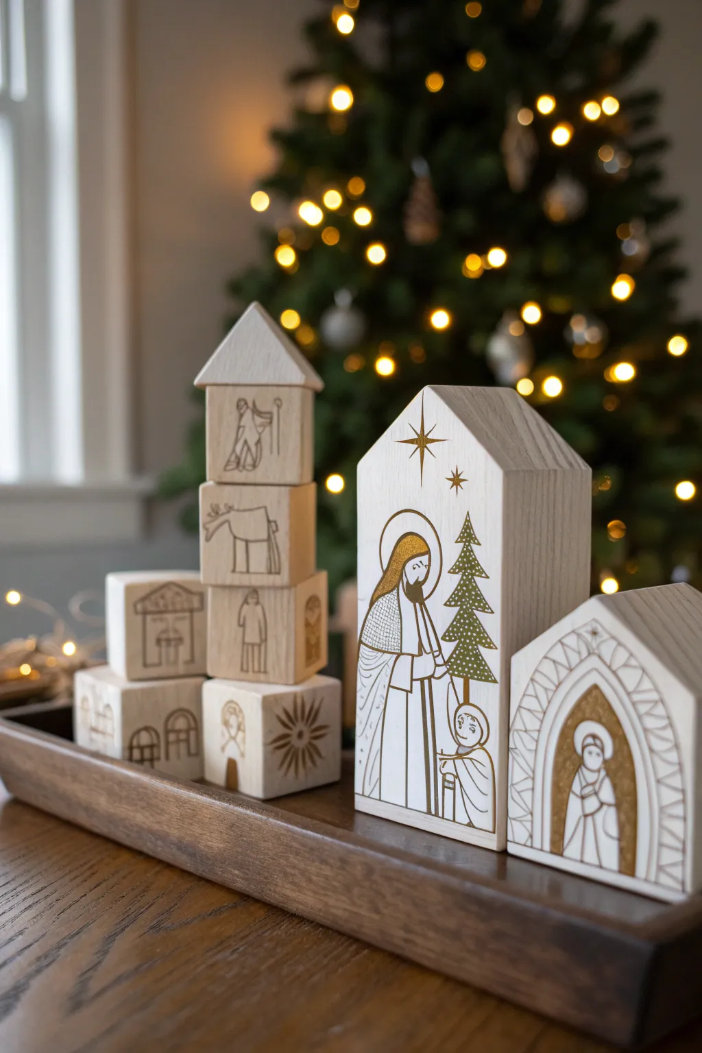 Celebrate the season with a handcrafted touch: a minimalist wood block nativity set that embodies elegance and simplicity.