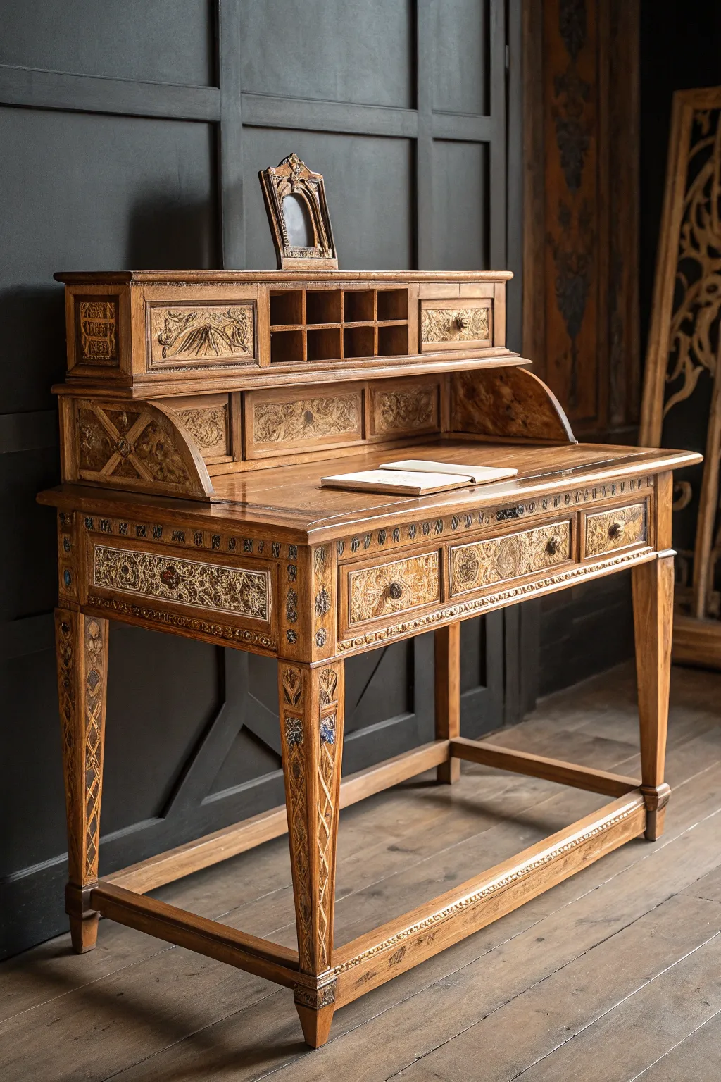 Transform your workspace into a masterpiece with an artistic wood desk that speaks to your creative soul.