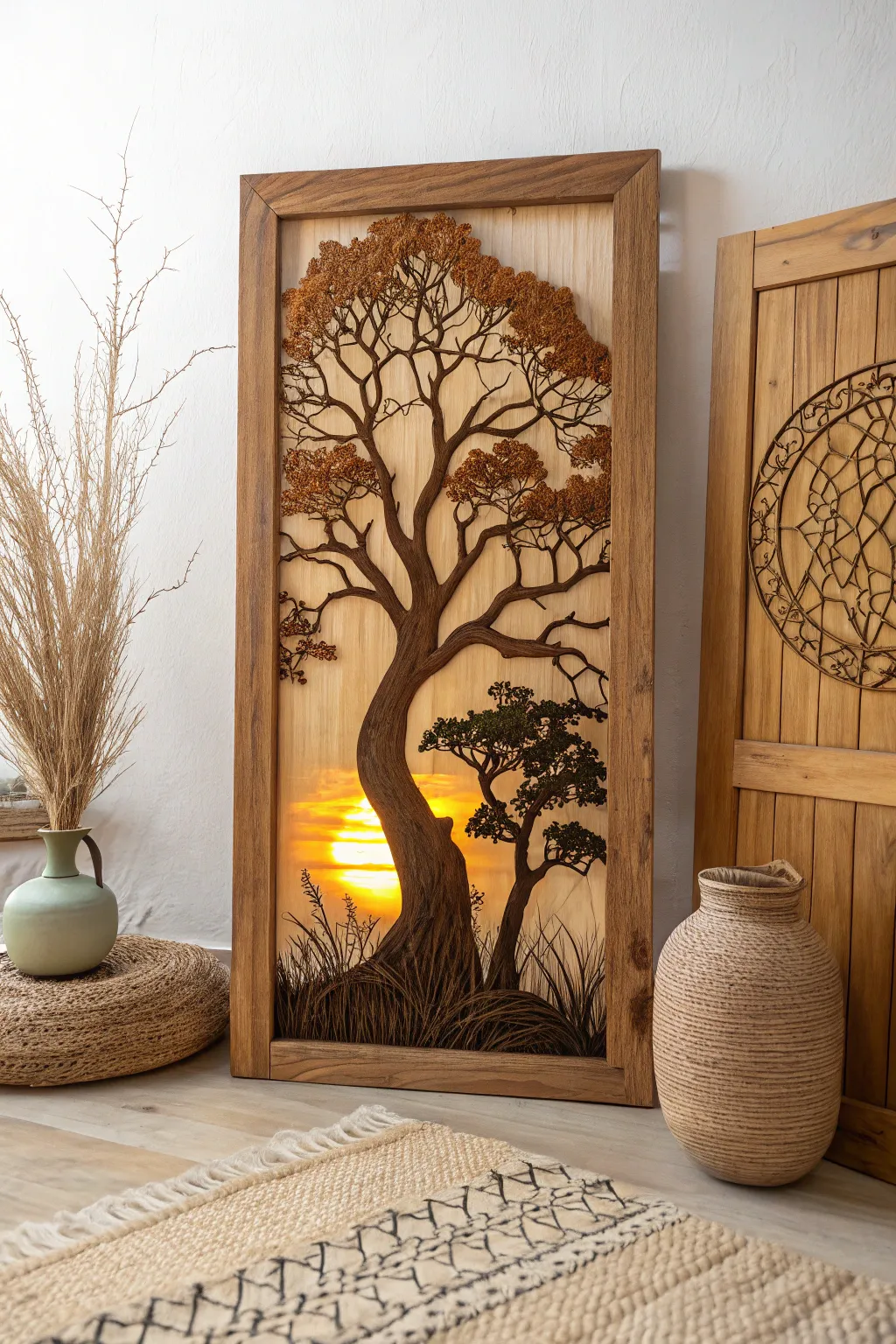 Embrace the serene beauty of nature with this captivating silhouette art on wood, perfect for adding a touch of mystery to your minimalist space.