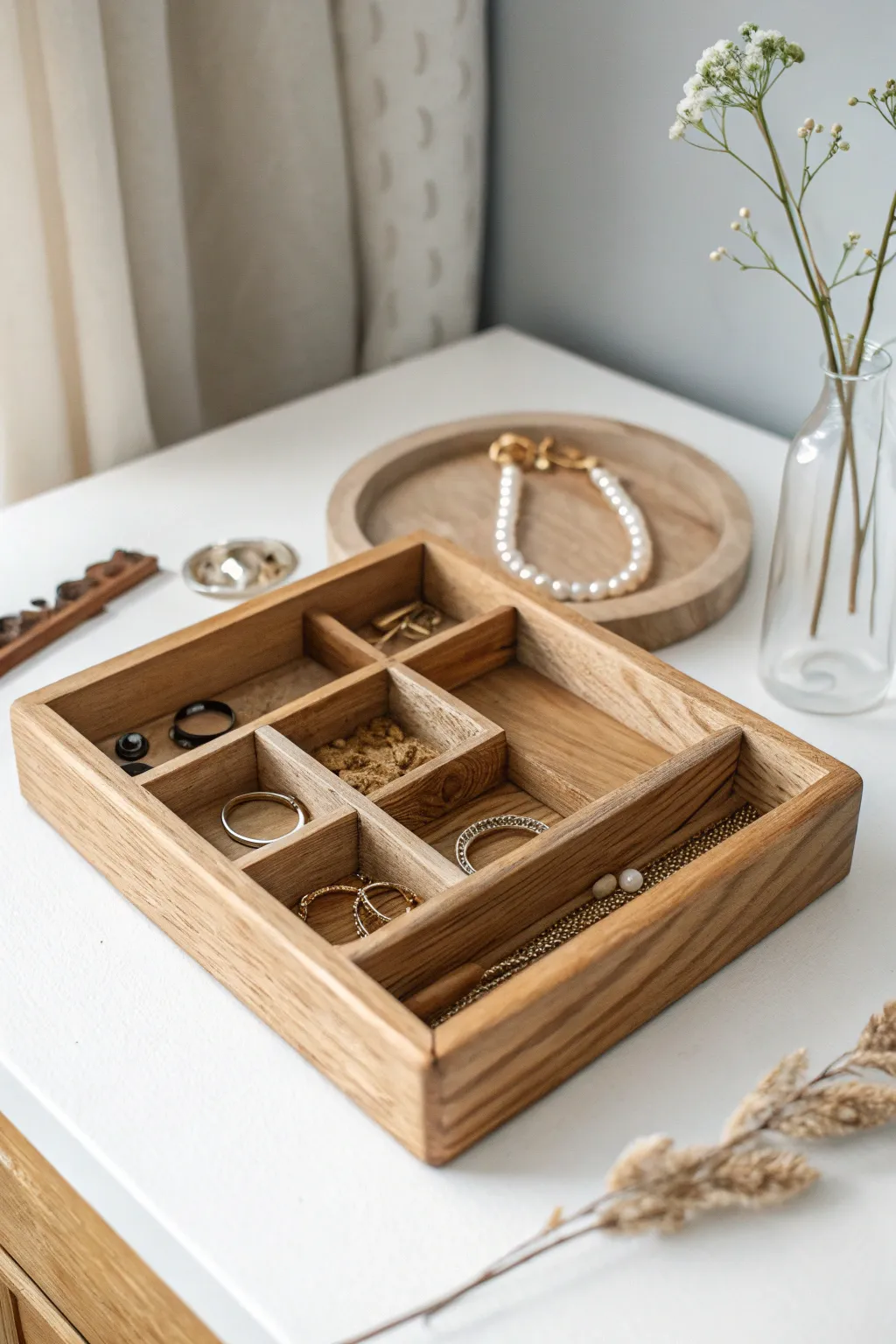 Embrace simplicity and elegance with this handcrafted wooden jewelry organizer—where function meets beauty.