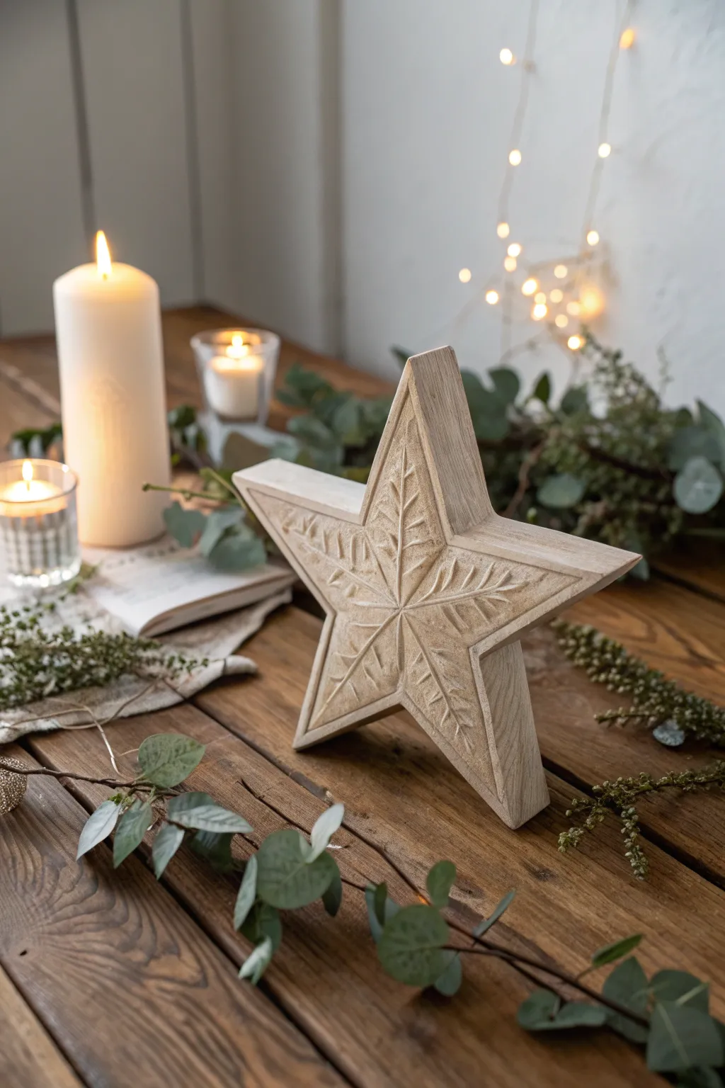 Illuminate your holiday table with a handcrafted wooden star centerpiece, blending serene Scandinavian minimalism with a touch of boho charm.