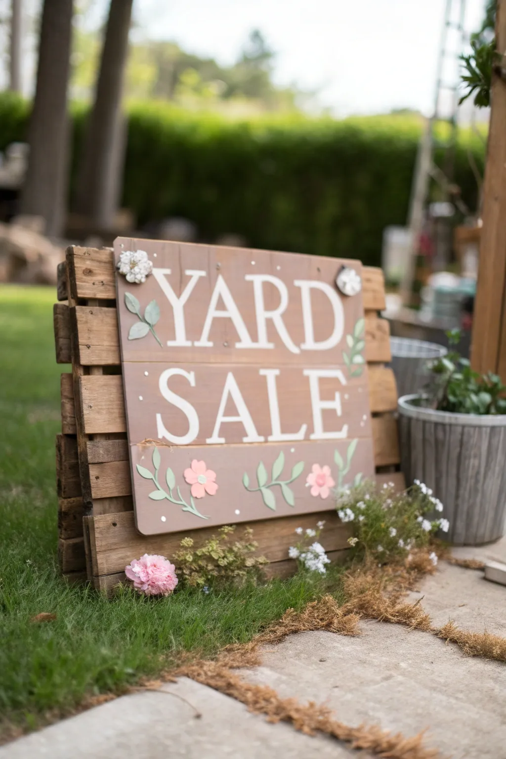 Turn sustainability into style with this charming recycled yard sale sign!