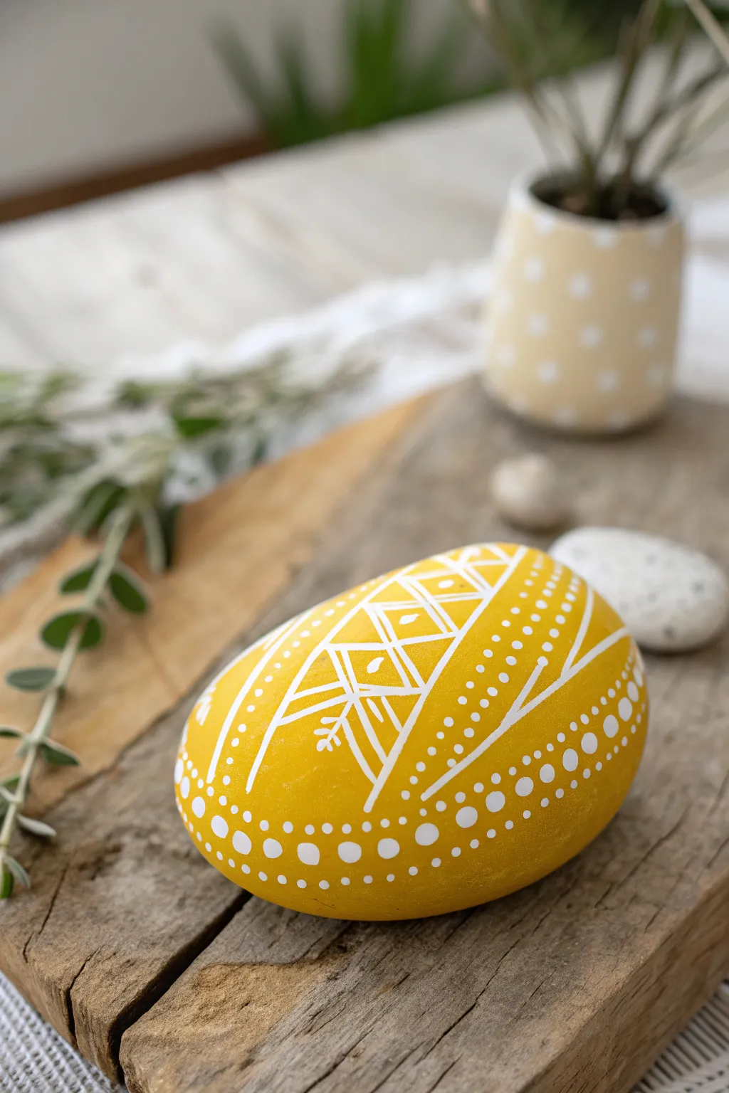 Brighten your garden path with handcrafted yellow rock art.