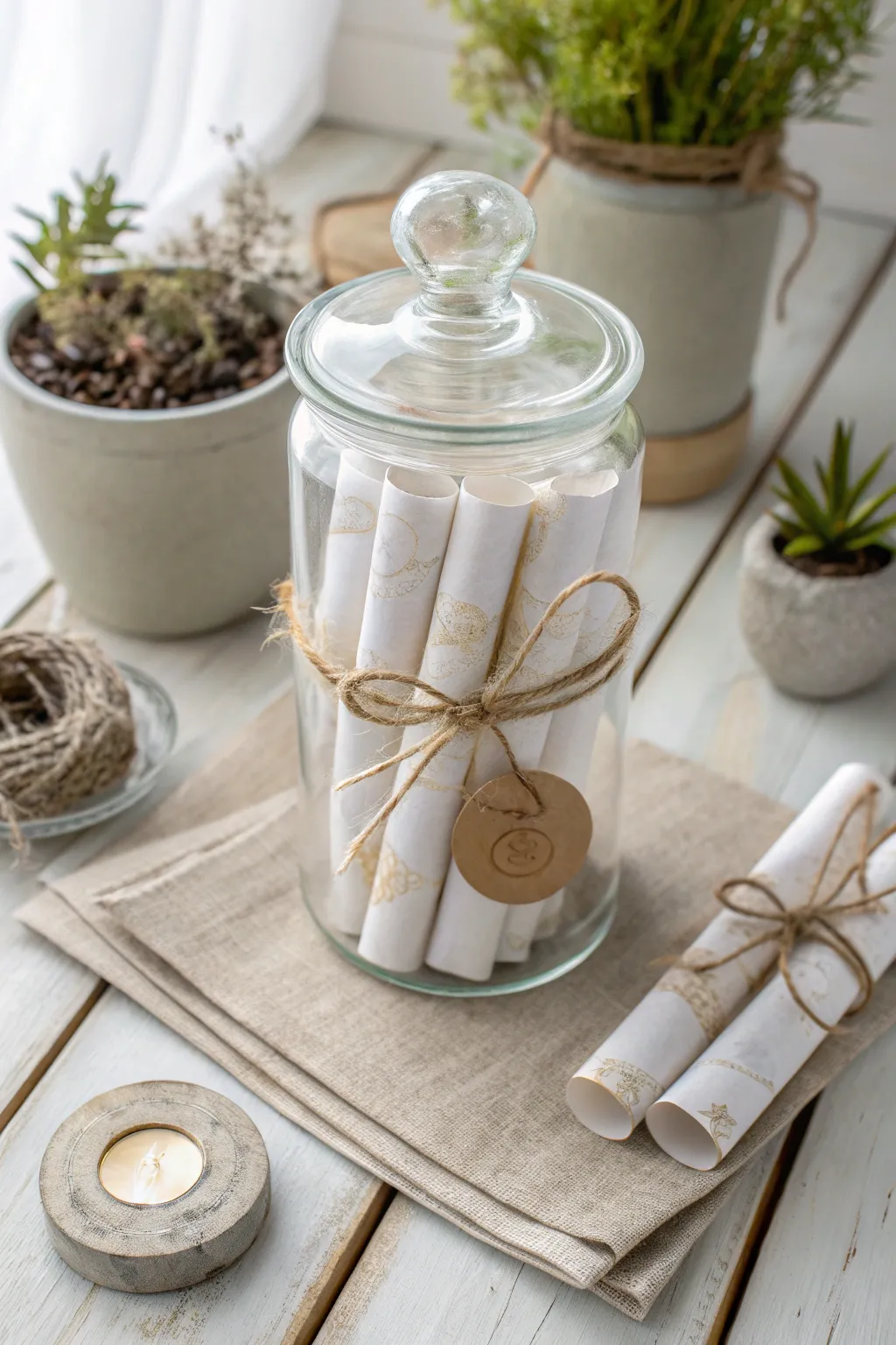 Add a playful twist to love notes with charming scratch-off surprises in a beautifully crafted jar.
