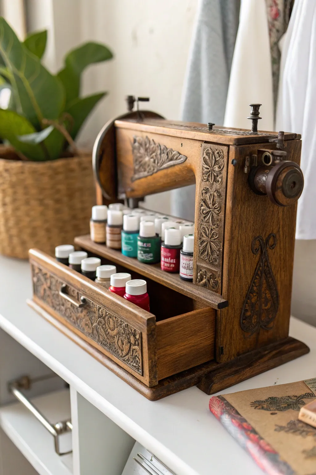 Transform vintage finds into charming storage solutions for your craft space. 🌿✨