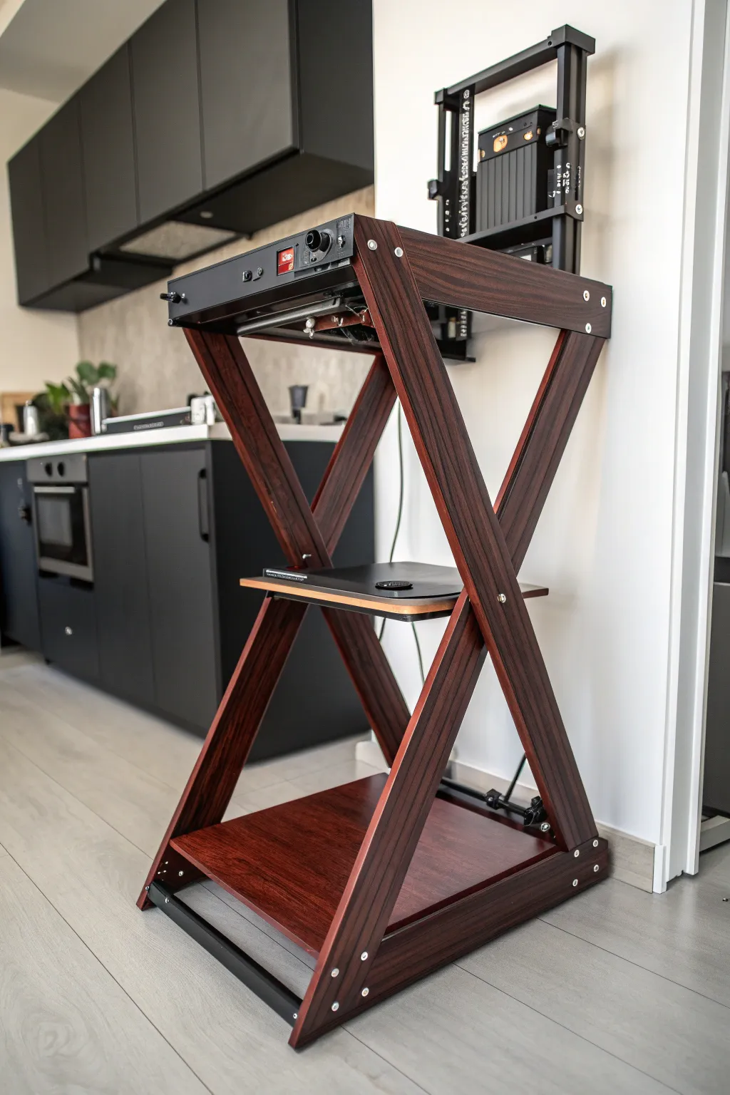 Foldaway Flexibility: A masterfully crafted 3D printer stand that blends style with practicality.