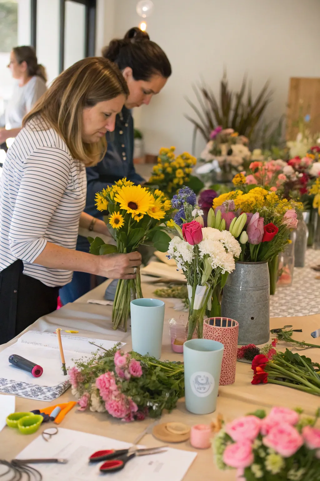 A floral crafting station for personalized party favors.