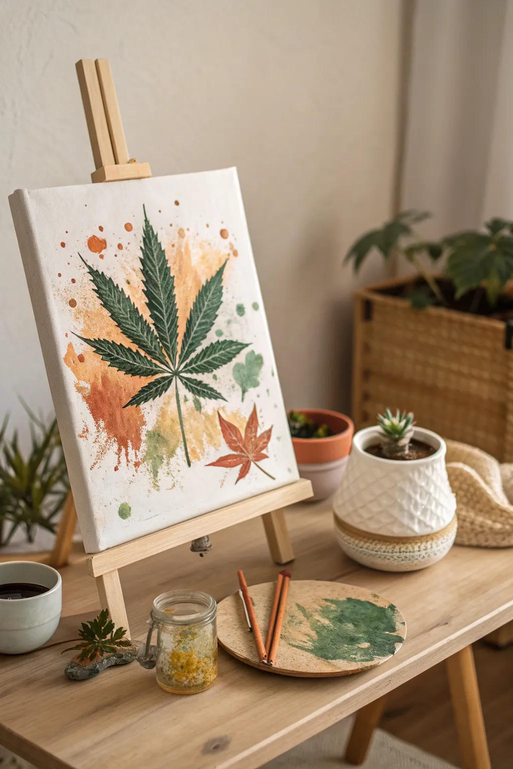 Unleash your creativity with the splatter and stencil technique—where chaos meets control in a charming blend of Scandinavian minimalism and Boho flair.