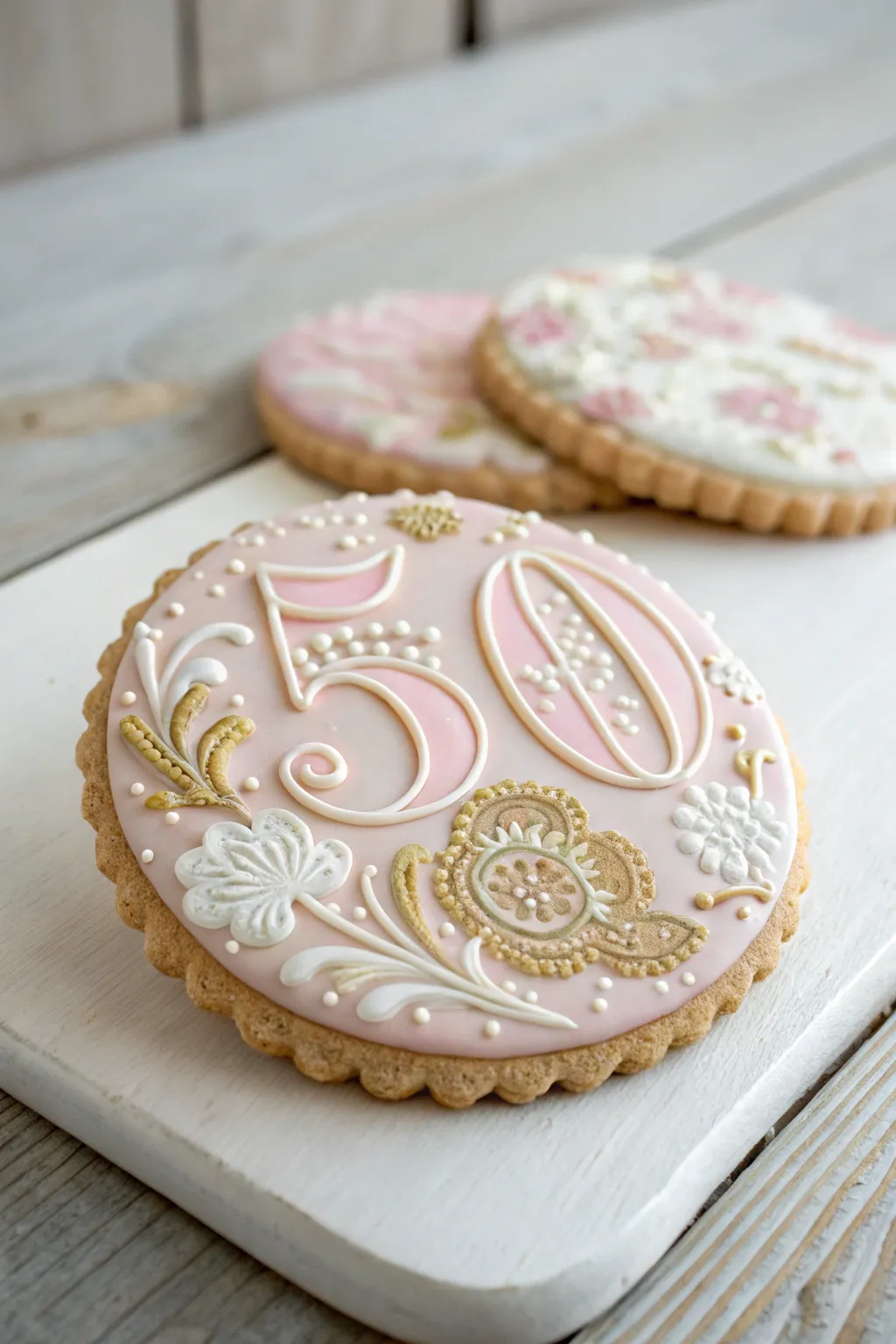 Celebrate life's sweetest moments with artfully crafted 50th birthday cookies. #RoyalIcingArt #MinimalistBoho