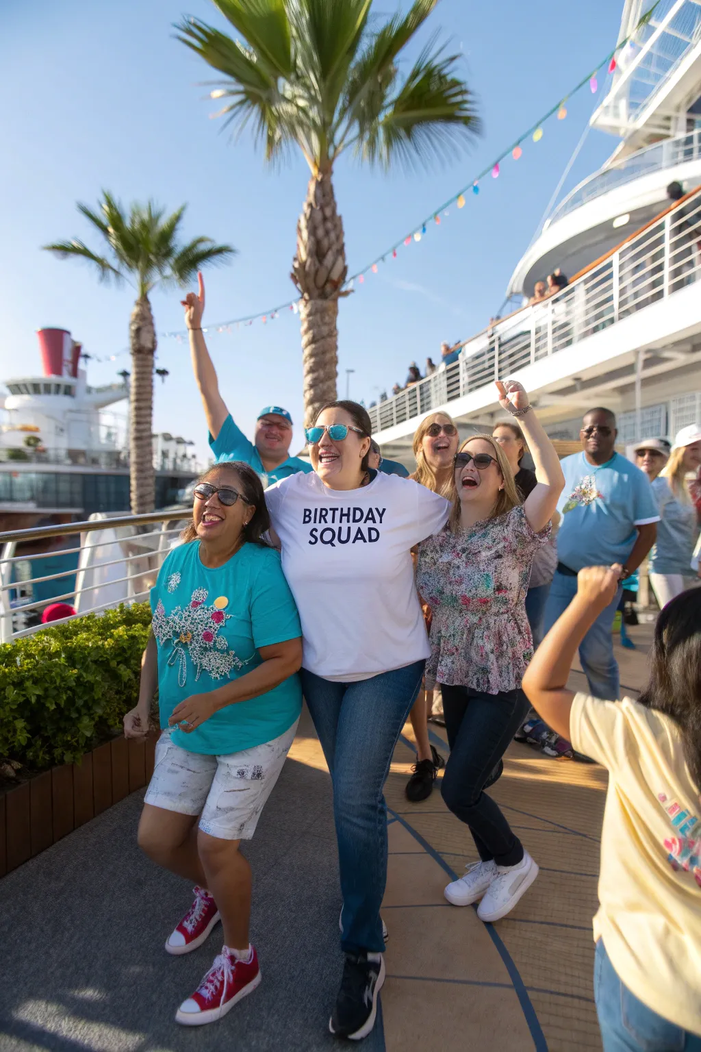 Unite the group with matching 'Birthday Squad' shirts for a fun celebration.