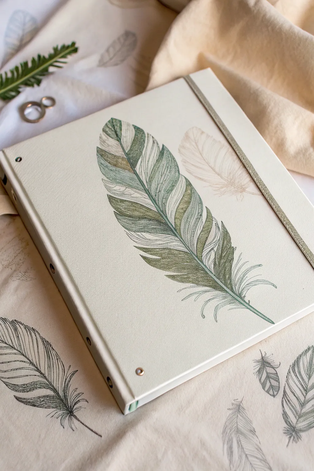Embrace nature's elegance with a minimalist binder cover inspired by the serene beauty of leaves and feathers.