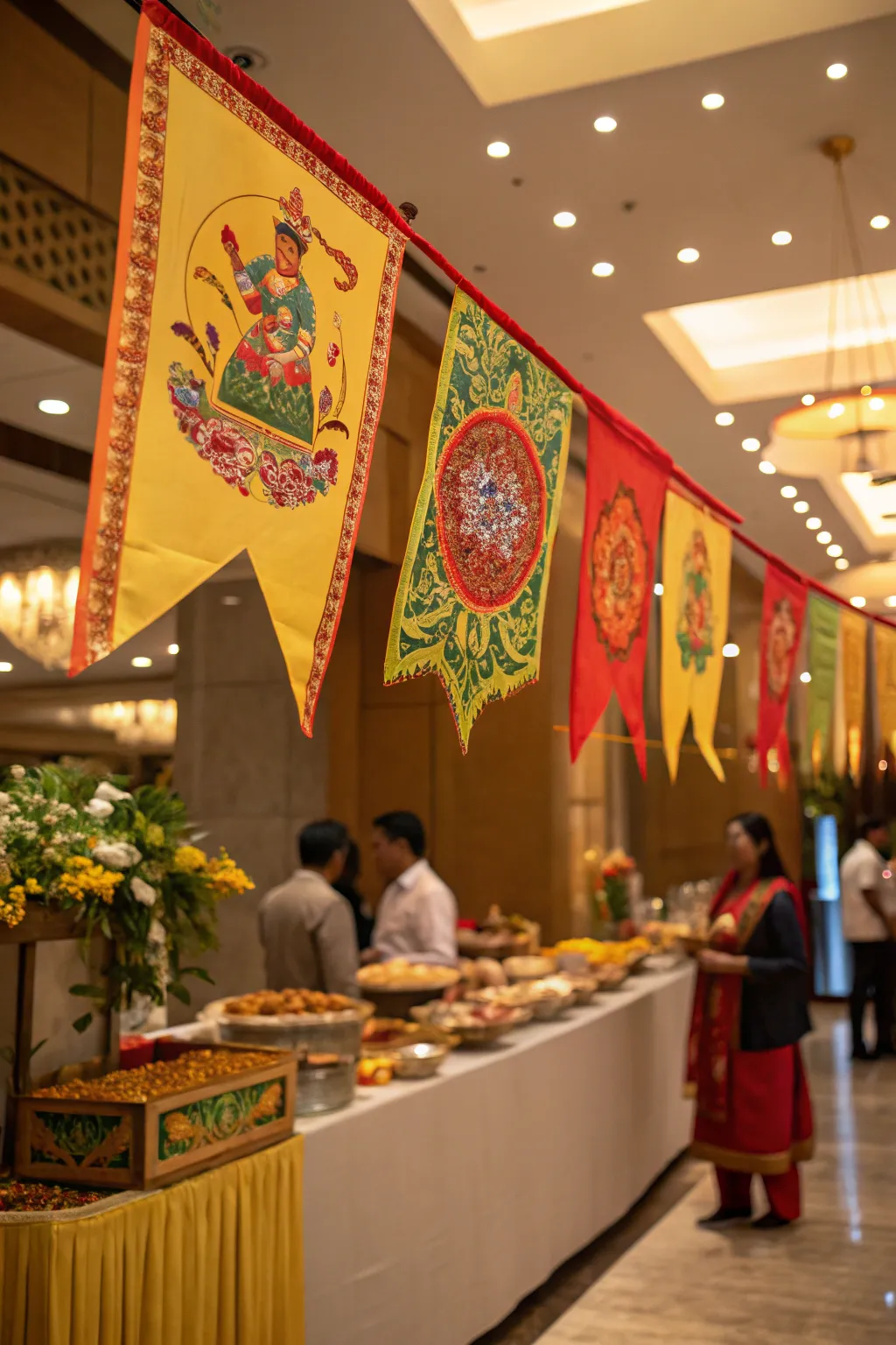 Festive banners enhancing the celebratory mood of Annakut.