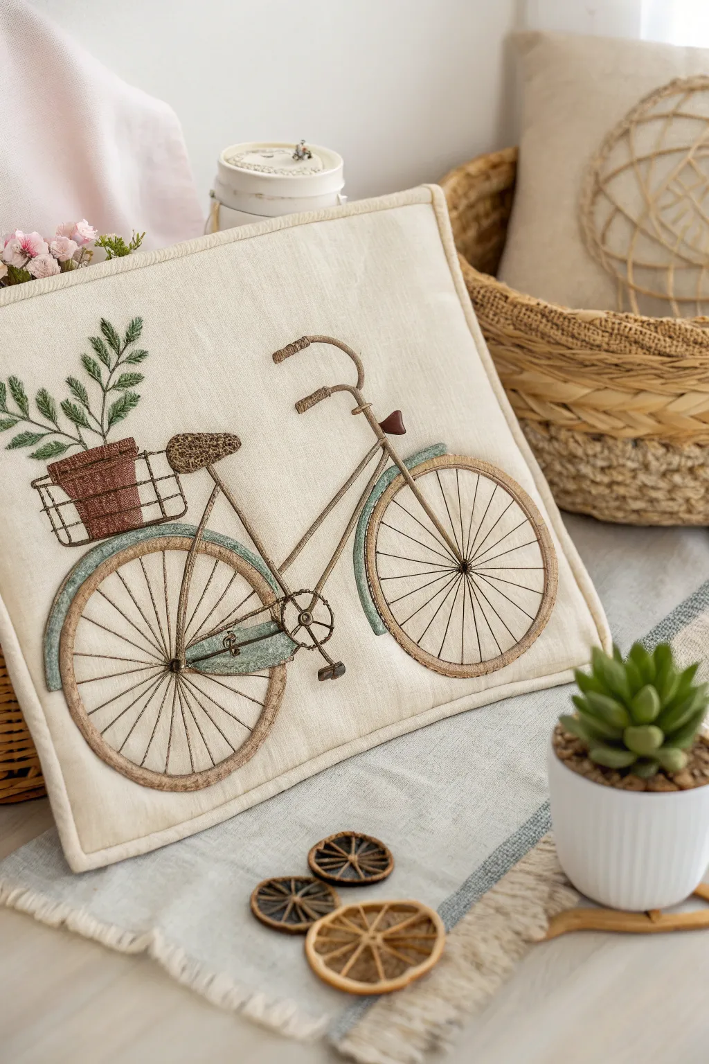 Add a nostalgic touch to your decor with this charming vintage bicycle applique, perfect for lovers of minimalist and Boho style.