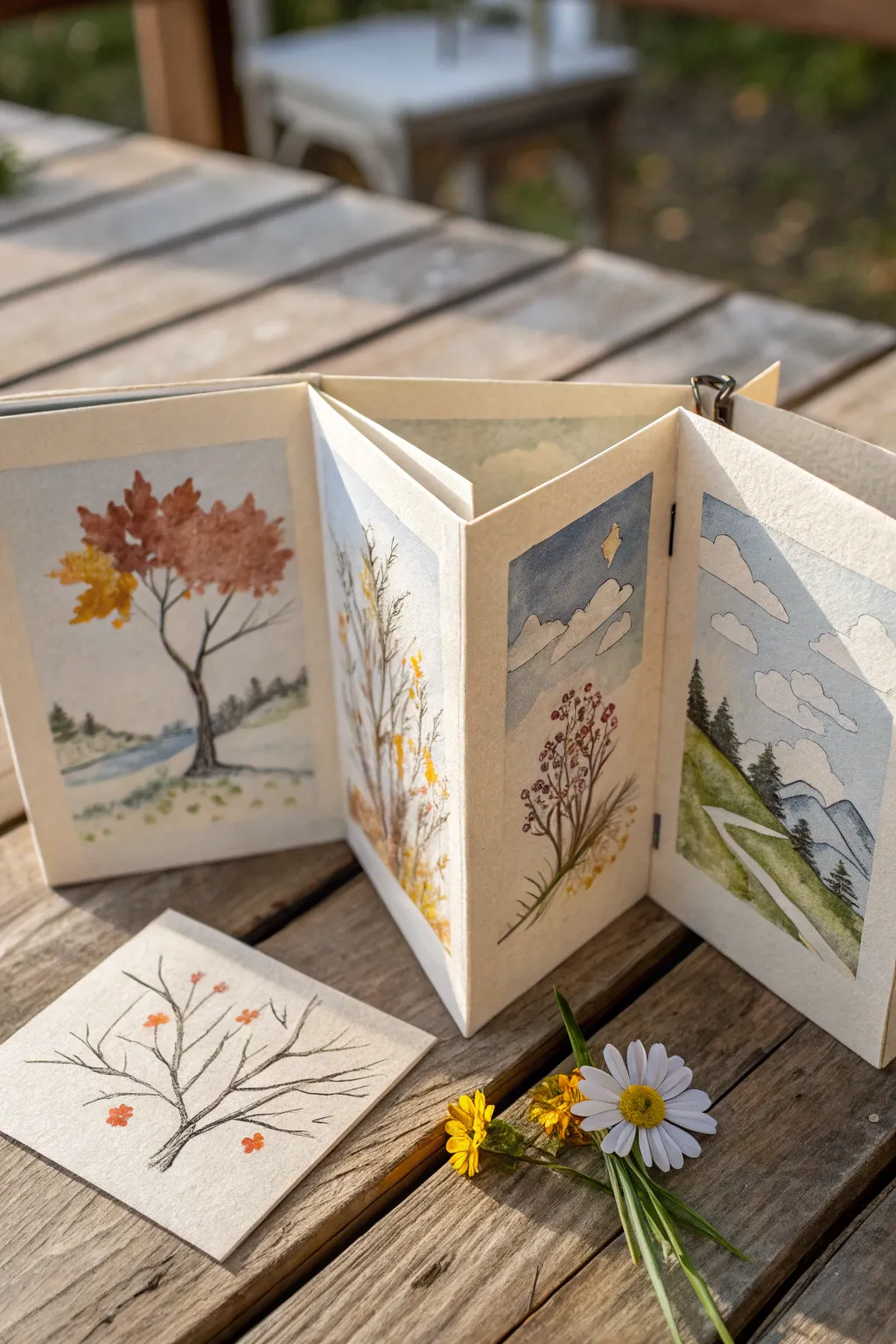 Capture the beauty of each season in a handcrafted accordion book that reflects time's gentle passage.