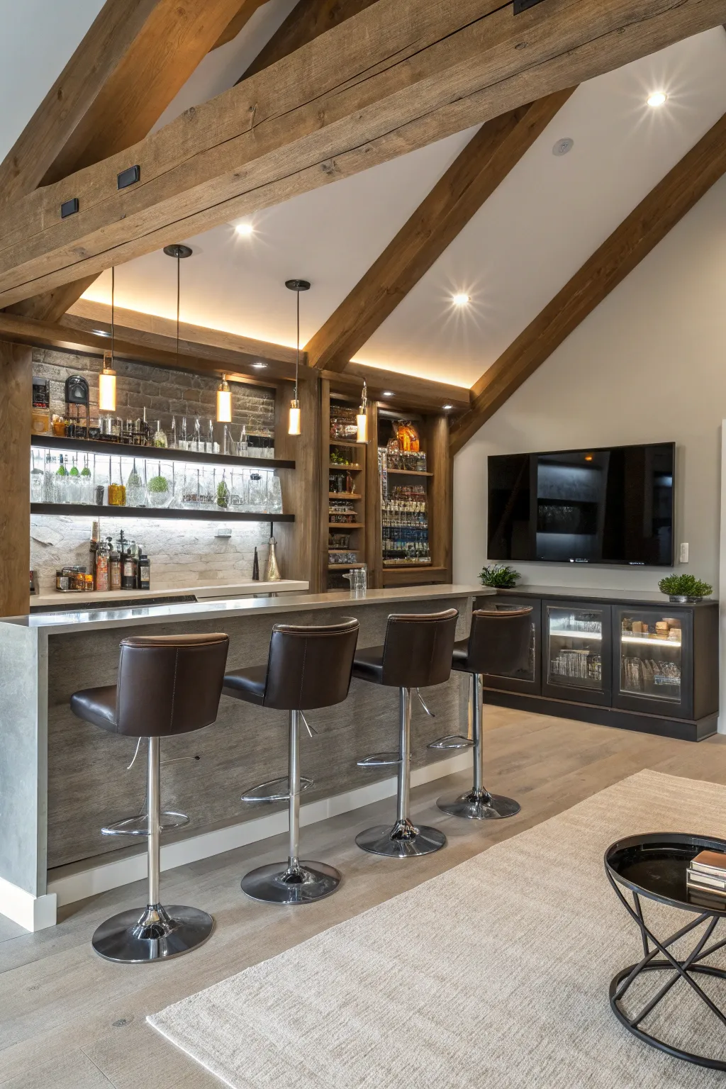 A stylish attic wet bar perfect for entertaining.