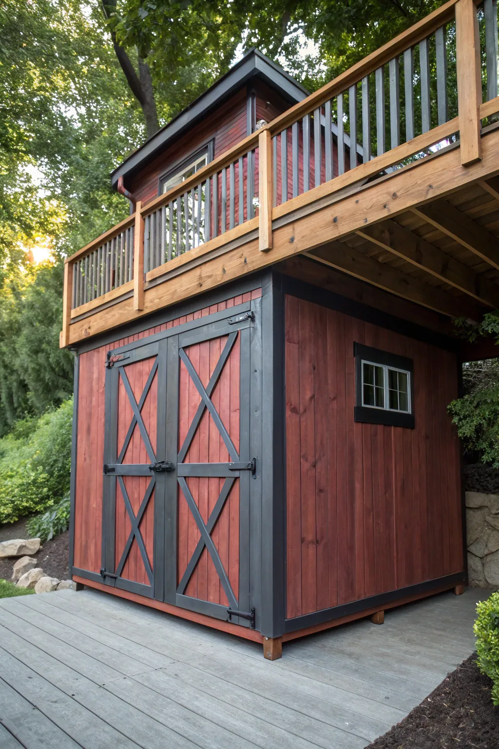 Master the art of discreet storage with this expertly crafted under-deck shed.