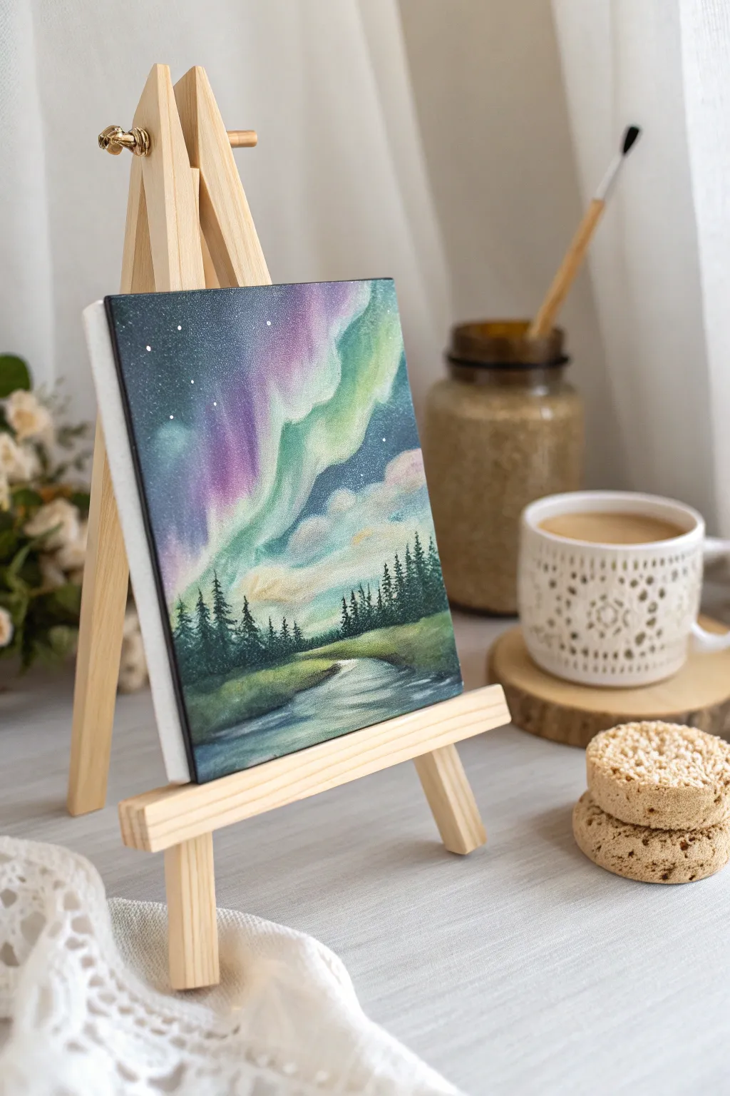 Crafting Northern Lights: Embrace the art of simplicity with sponge-painted auroras.