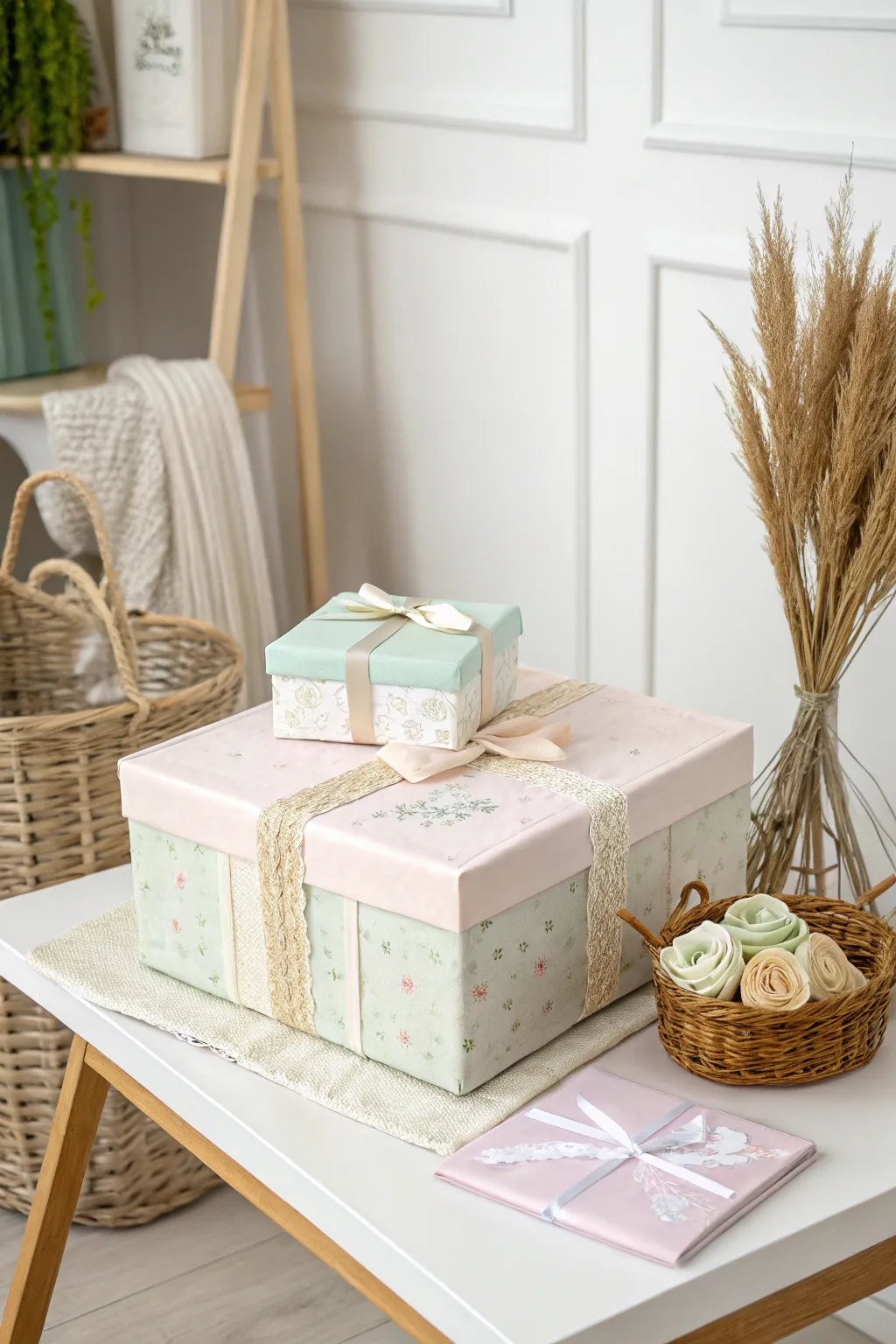 Elegance in Simplicity: Perfectly coordinated baby box for a charming baby shower.
