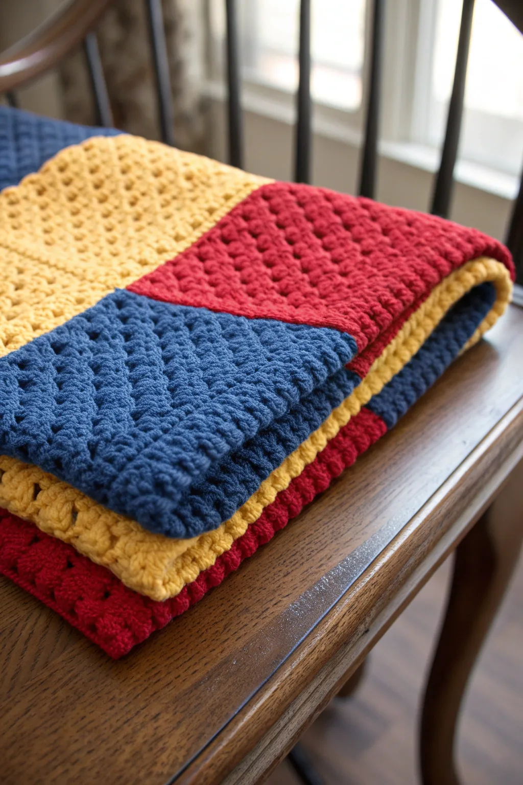 Craftsmanship meets bold design: A striking crochet blanket for the modern baby boy.