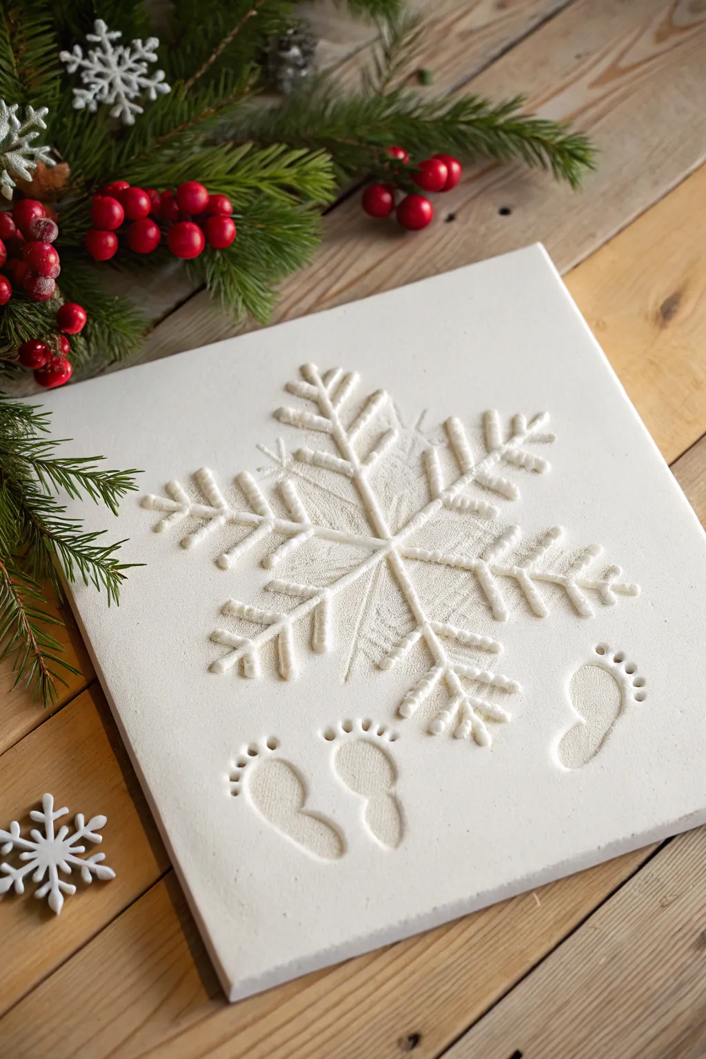Capture the magic of tiny toes with this enchanting Snowflake Footprint Art. A perfect blend of simplicity and creativity!
