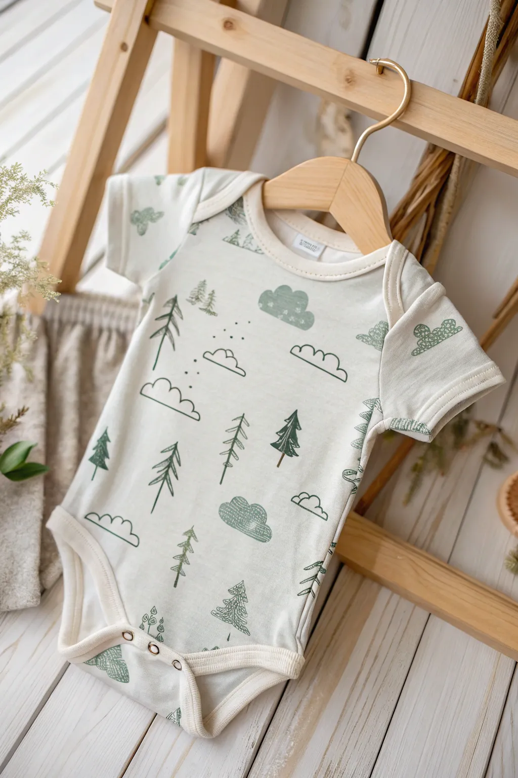 Embrace the serene beauty of nature with these hand-painted baby onesies, perfect for a minimalist nursery.