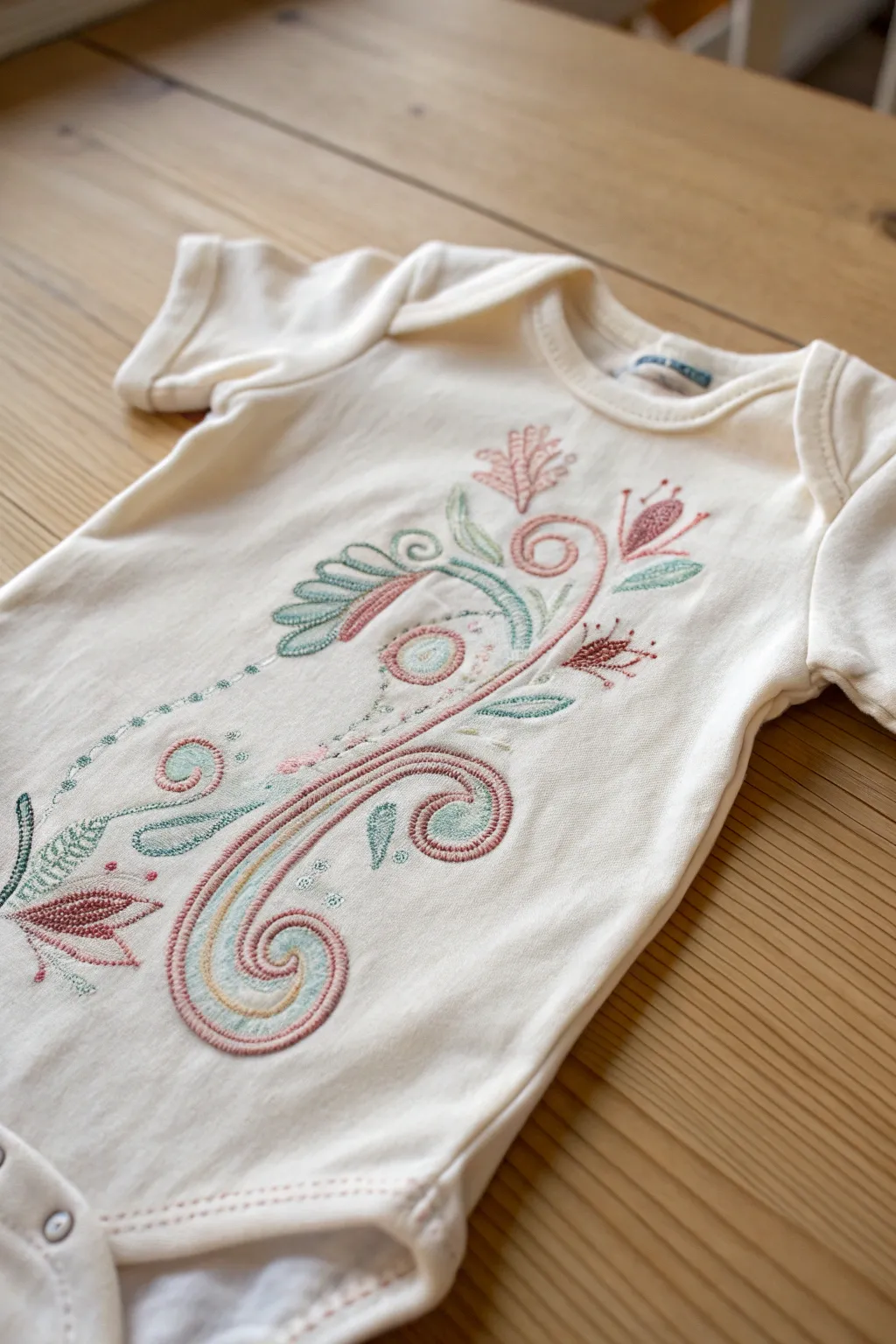 Embrace the art of embroidery with abstract designs that dance across your little one's wardrobe.