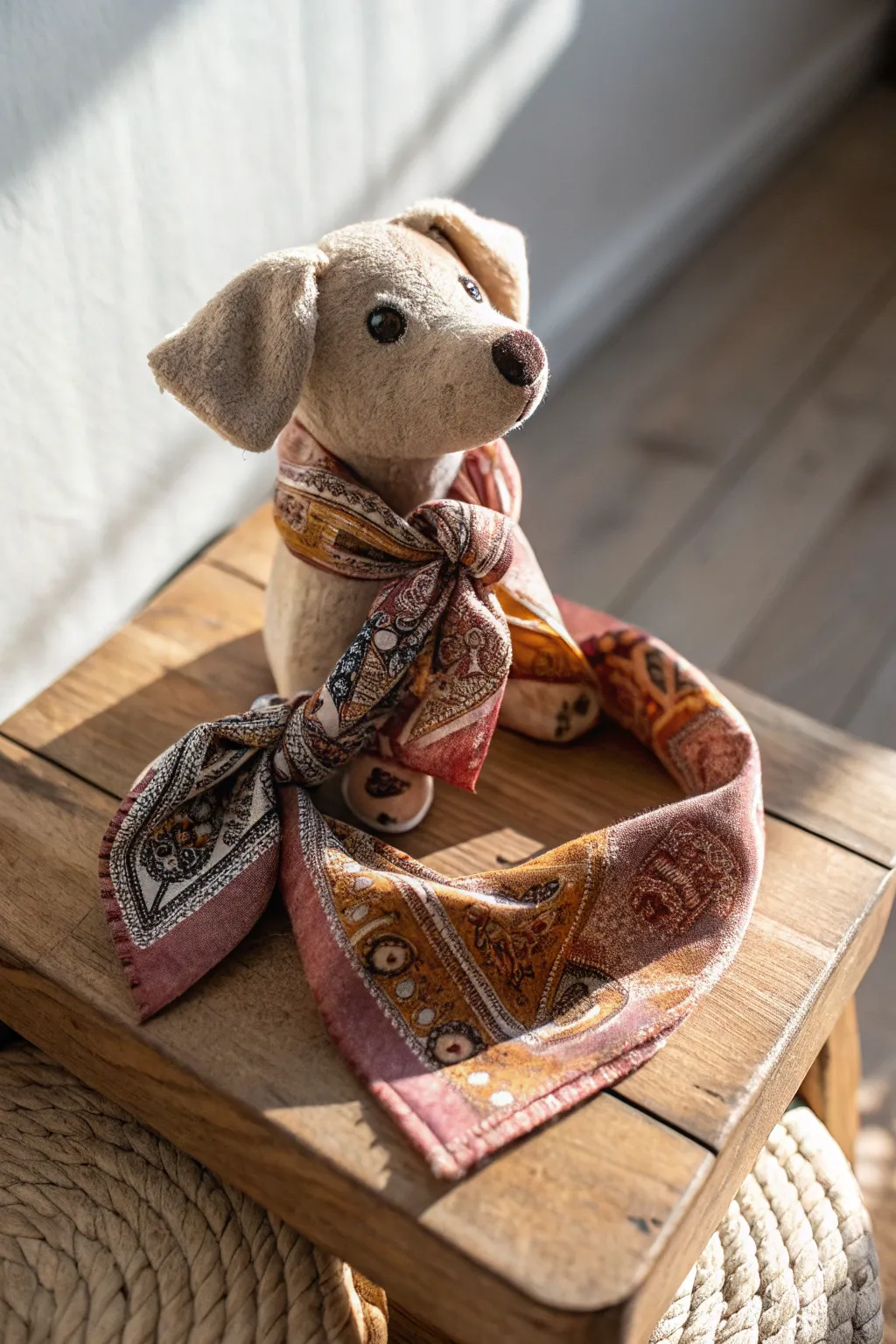Transform your old bandanas into charming eco-friendly dog toys with a simple knot. Perfect for stylish play!