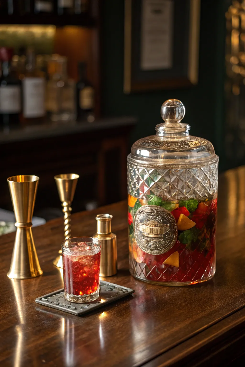 Step back in time with a vintage-inspired bar in a jar, where classic elegance meets modern creativity.