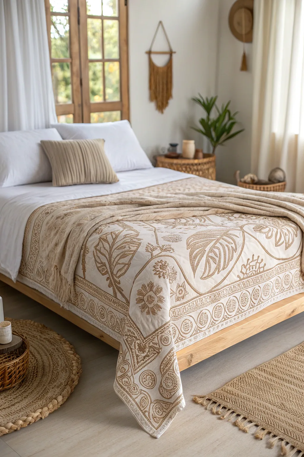 Transform your bedroom into a sanctuary with the timeless beauty of a batik bedspread.