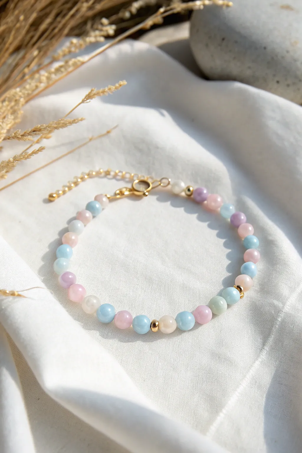 Embrace the serenity of Pastel Perfection with this elegantly crafted bead bracelet.