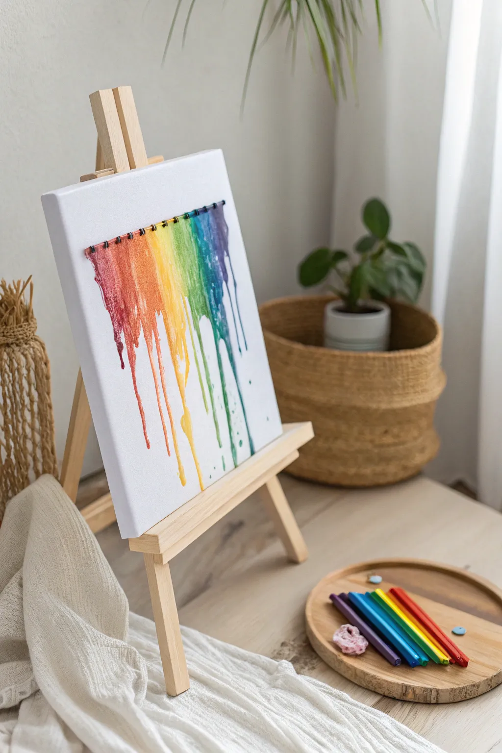 Add a splash of color to your space with this stunning crayon rainbow rain art, where simplicity meets vibrant creativity.