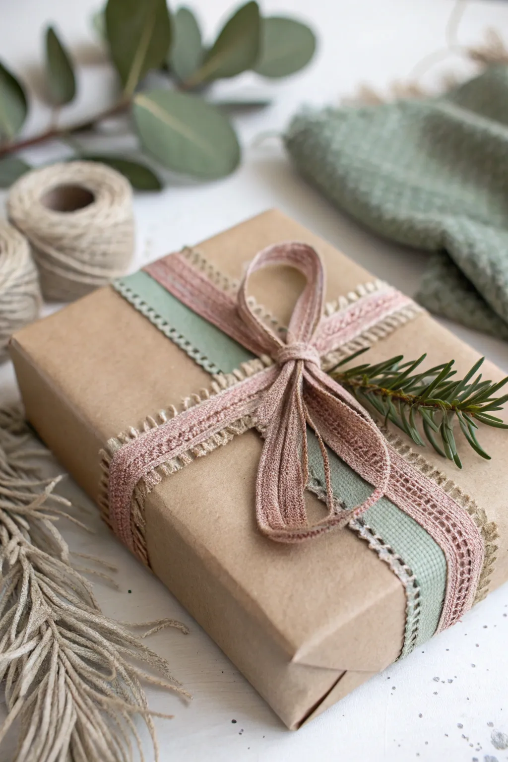 Elevate your gift wrapping with layers of ribbons and twine for a touch of minimalist boho elegance.
